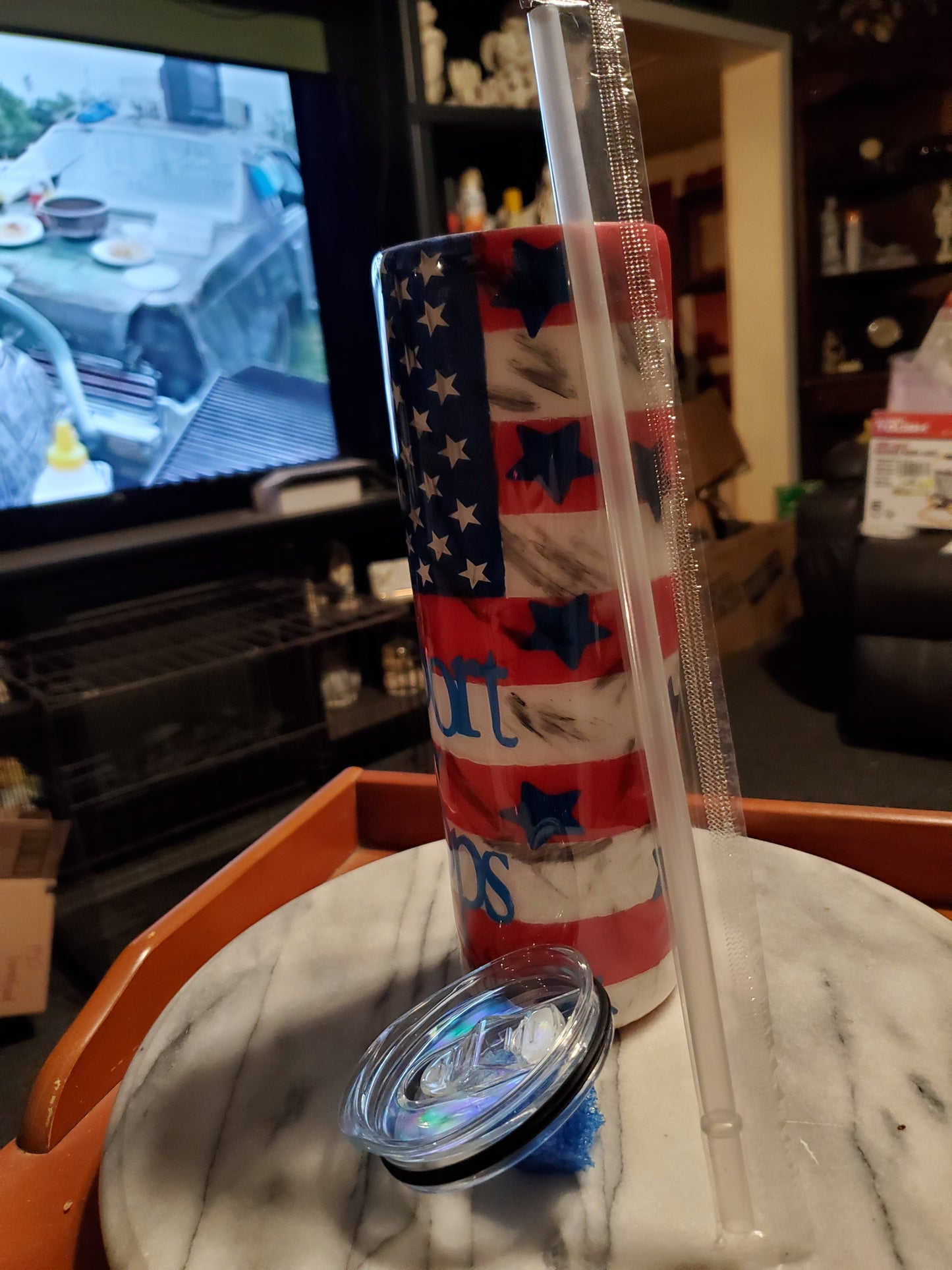 30 oz Destressed Support our troops American Flag stainless steel hogg tumbler cup