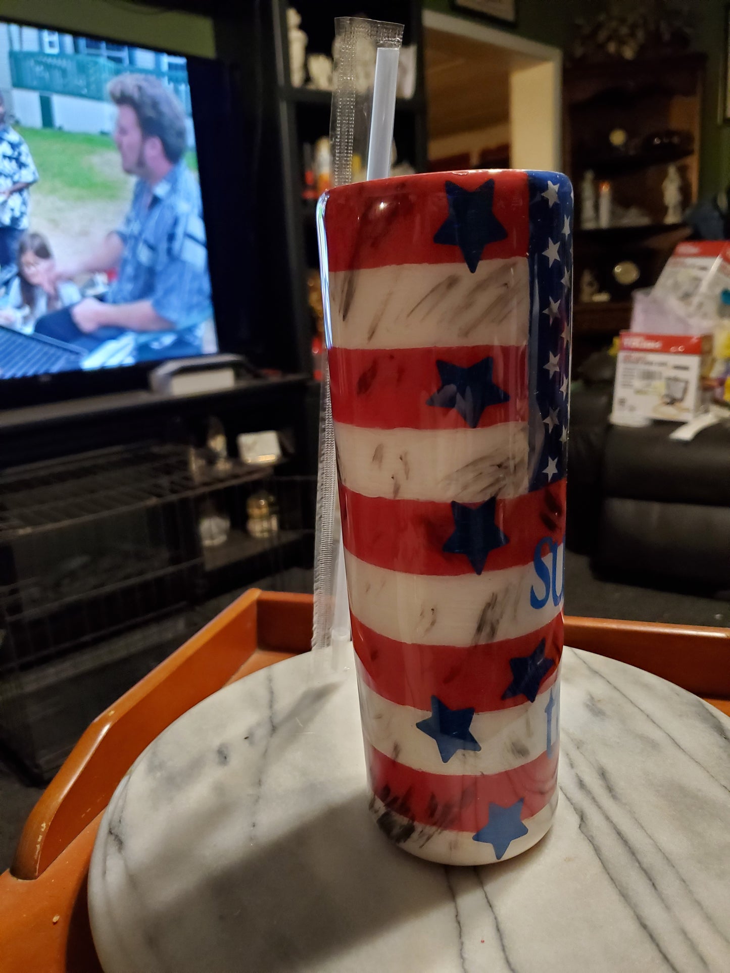 30 oz Destressed Support our troops American Flag stainless steel hogg tumbler cup