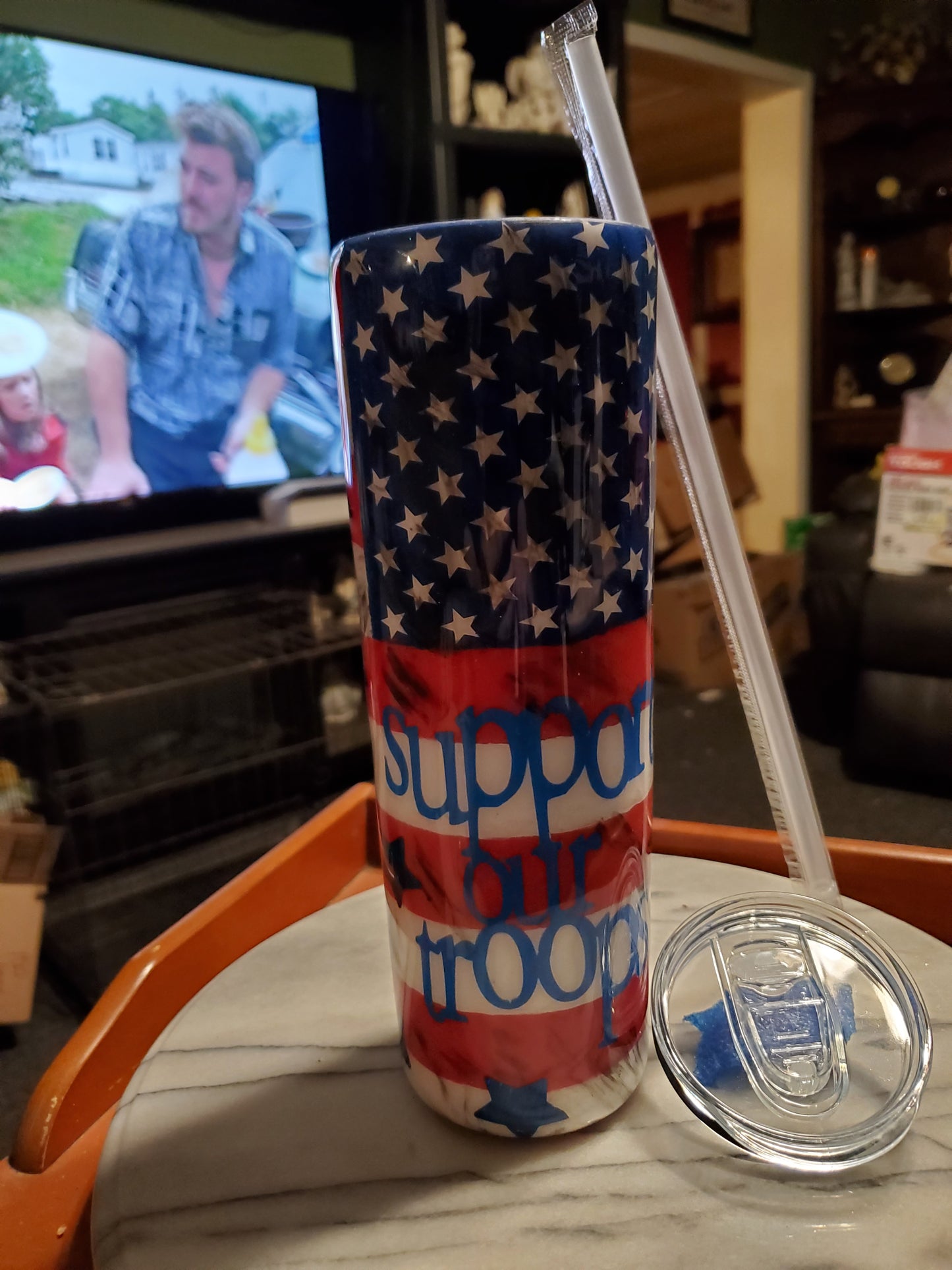 30 oz Destressed Support our troops American Flag stainless steel hogg tumbler cup