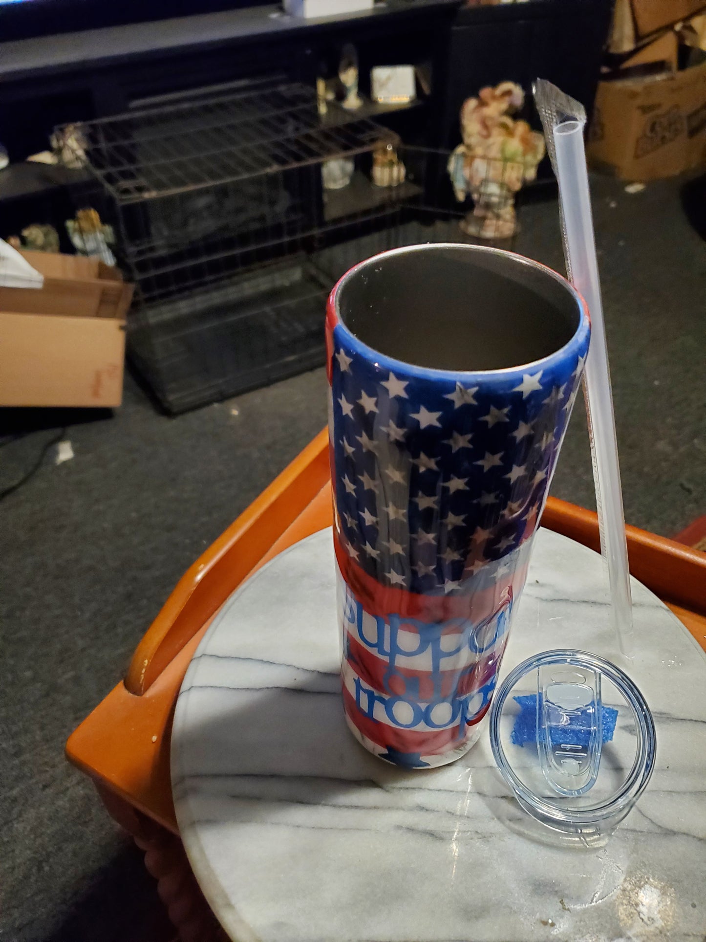 30 oz Destressed Support our troops American Flag stainless steel hogg tumbler cup