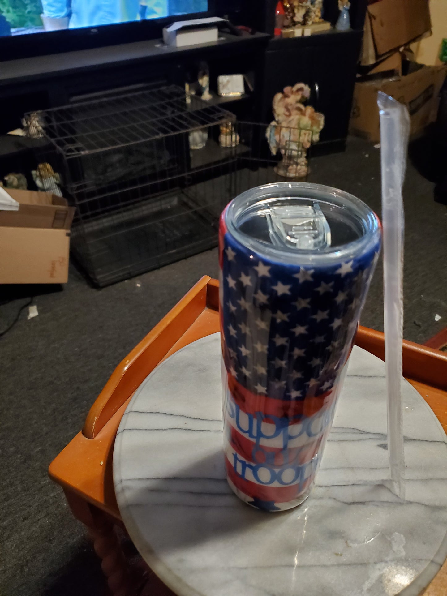 30 oz Destressed Support our troops American Flag stainless steel hogg tumbler cup