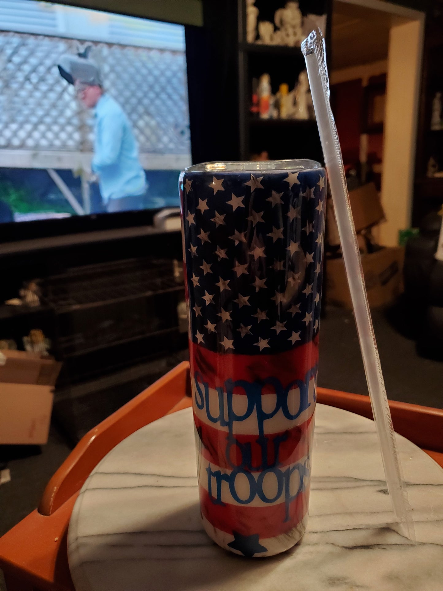 30 oz Destressed Support our troops American Flag stainless steel hogg tumbler cup